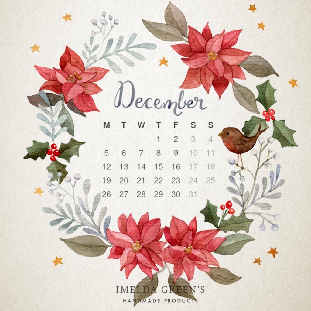 Hand-painted wallpaper calendar for December free download