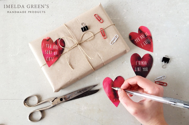 FREE downloadable watercolour gift tags for Valentine's Day