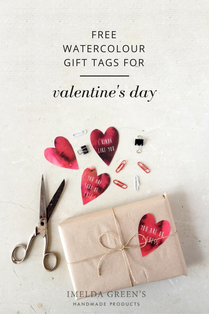 FREE downloadable watercolour gift tags for Valentine's Day