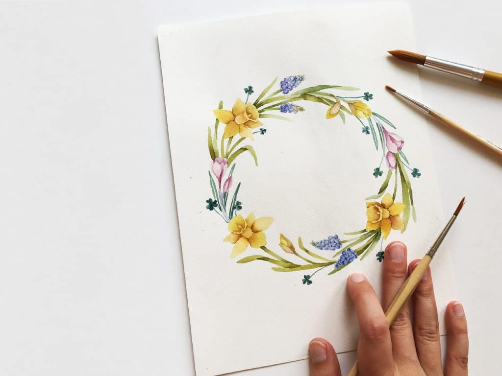 Watercolor floral wreath - daffodils