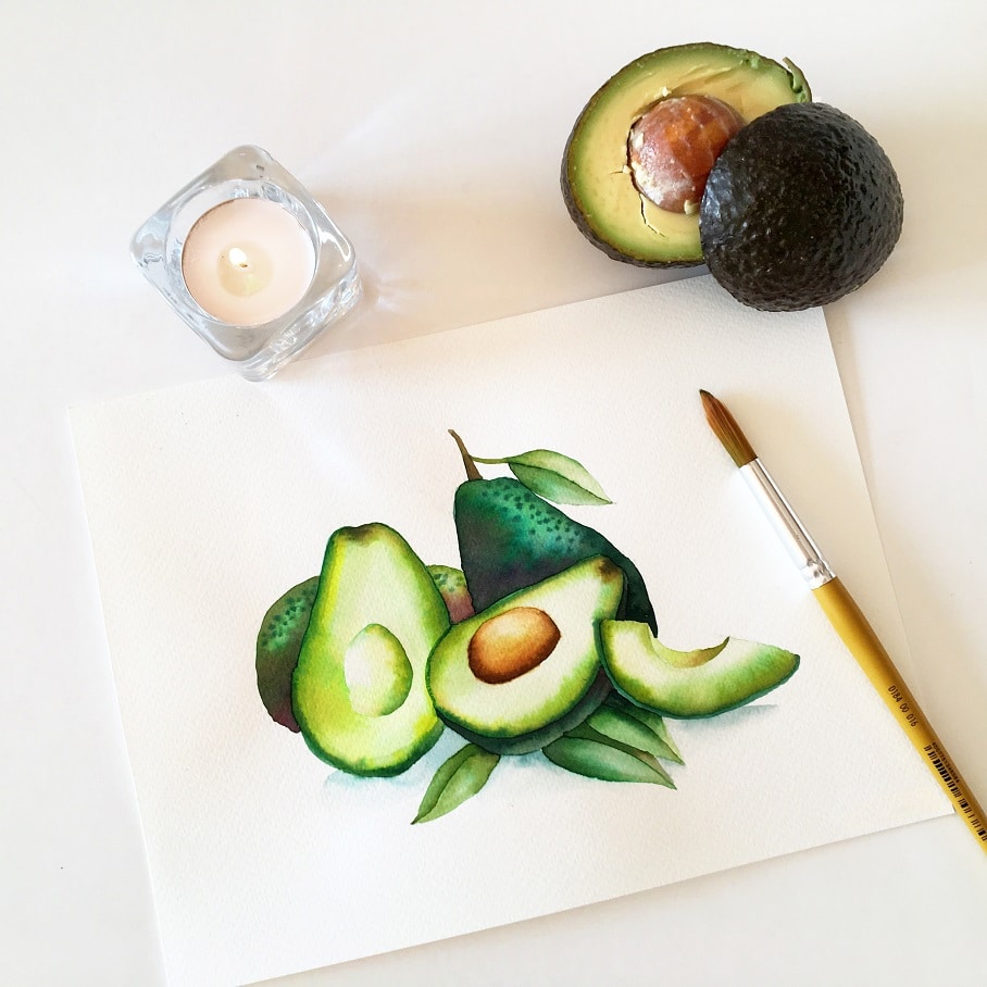 Watercolor Veggies - avocado