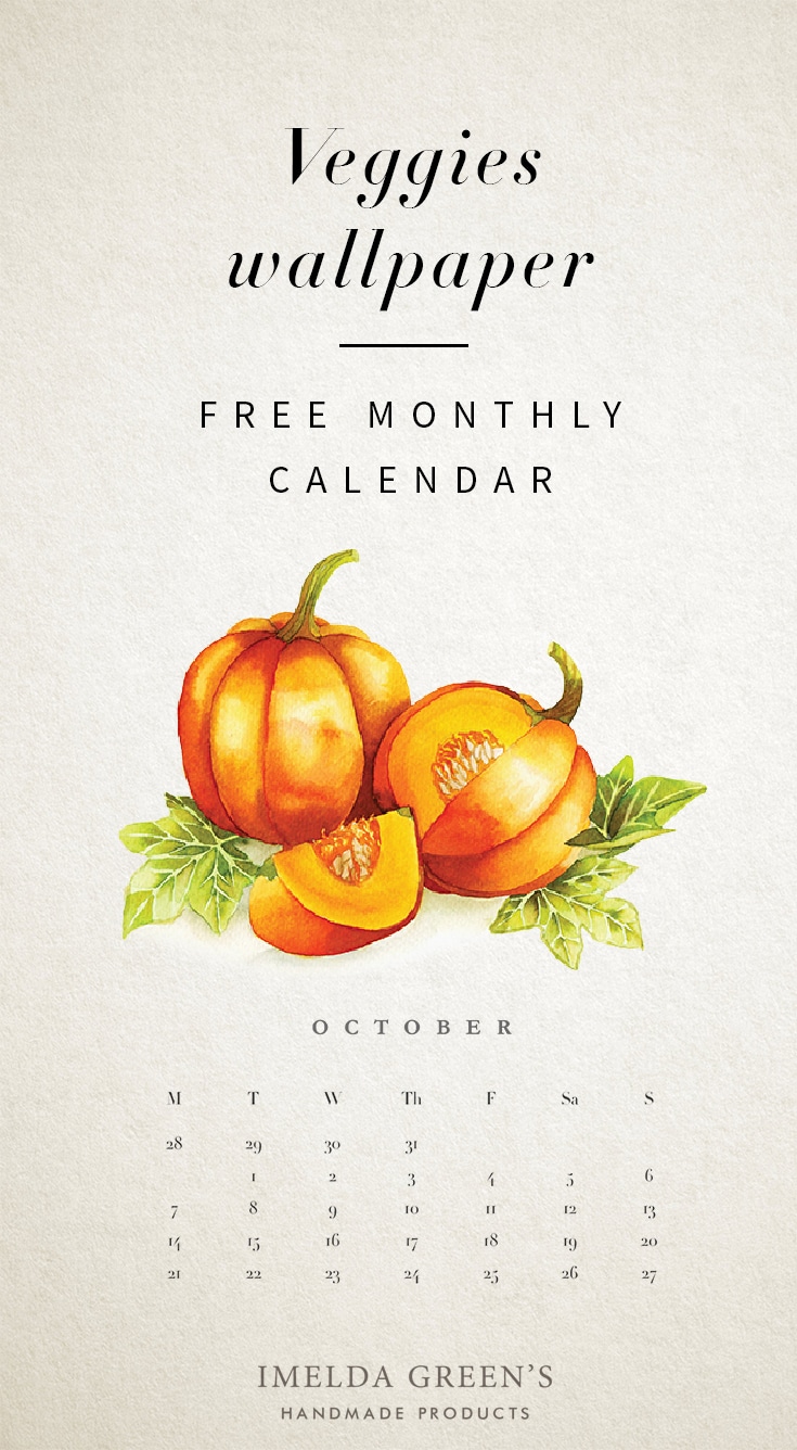 Veggies monthly calendar | Free wallpaper | hand-painted watercolor pumpkin | food illustration