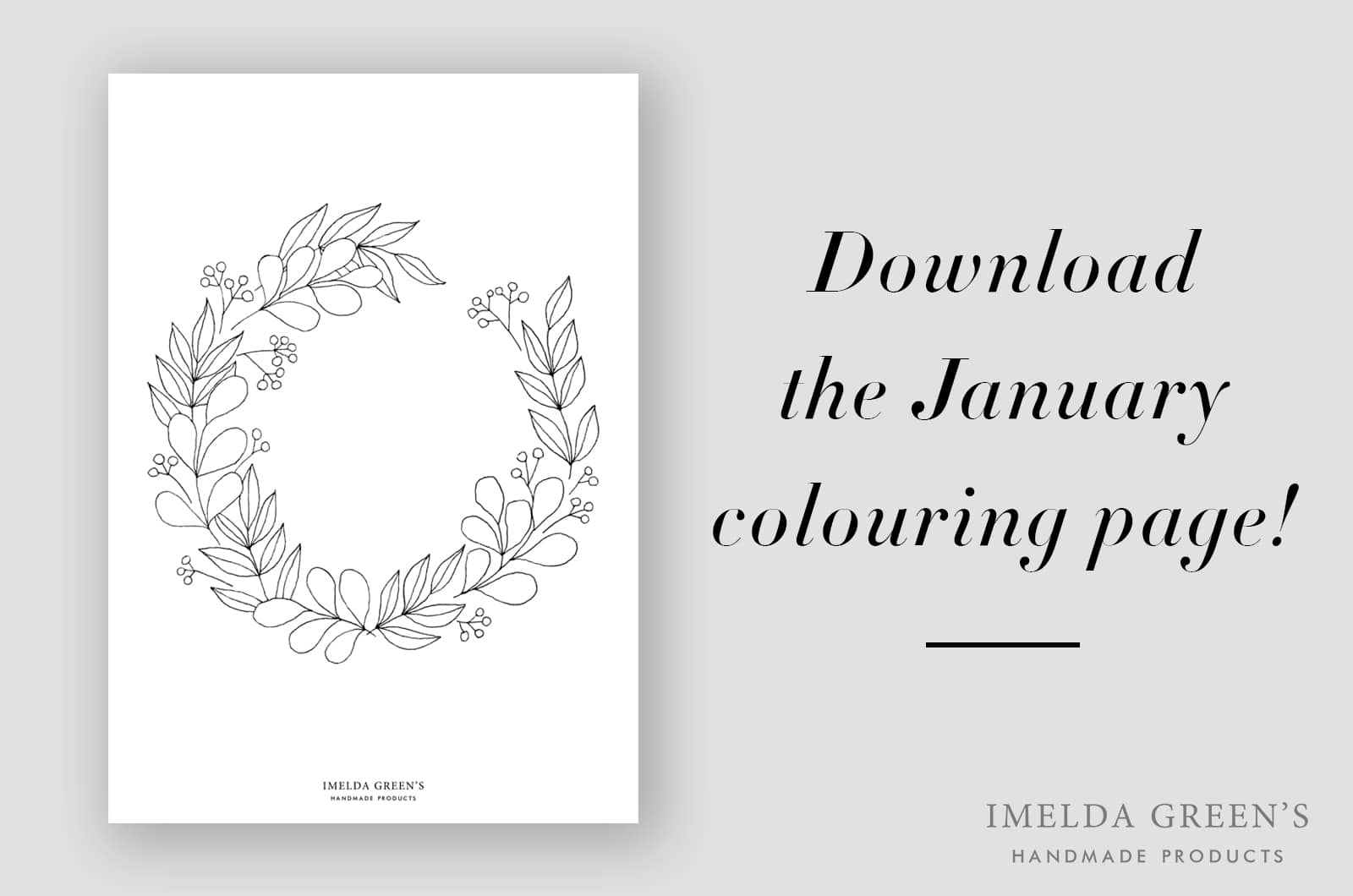 Downloadable colouring page - January floral wreath - watercolour