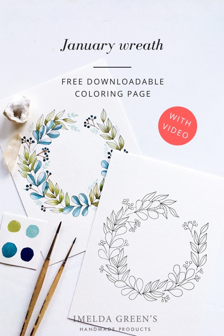 Downloadable colouring page - January floral wreath - watercolour