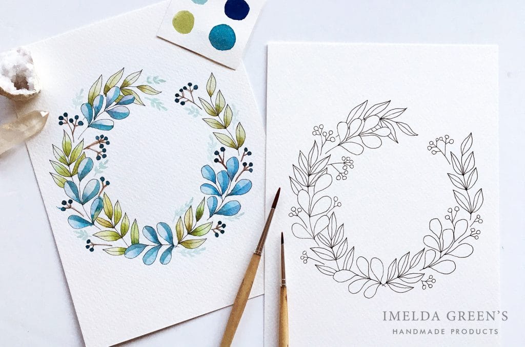 Downloadable colouring page - January floral wreath - watercolour