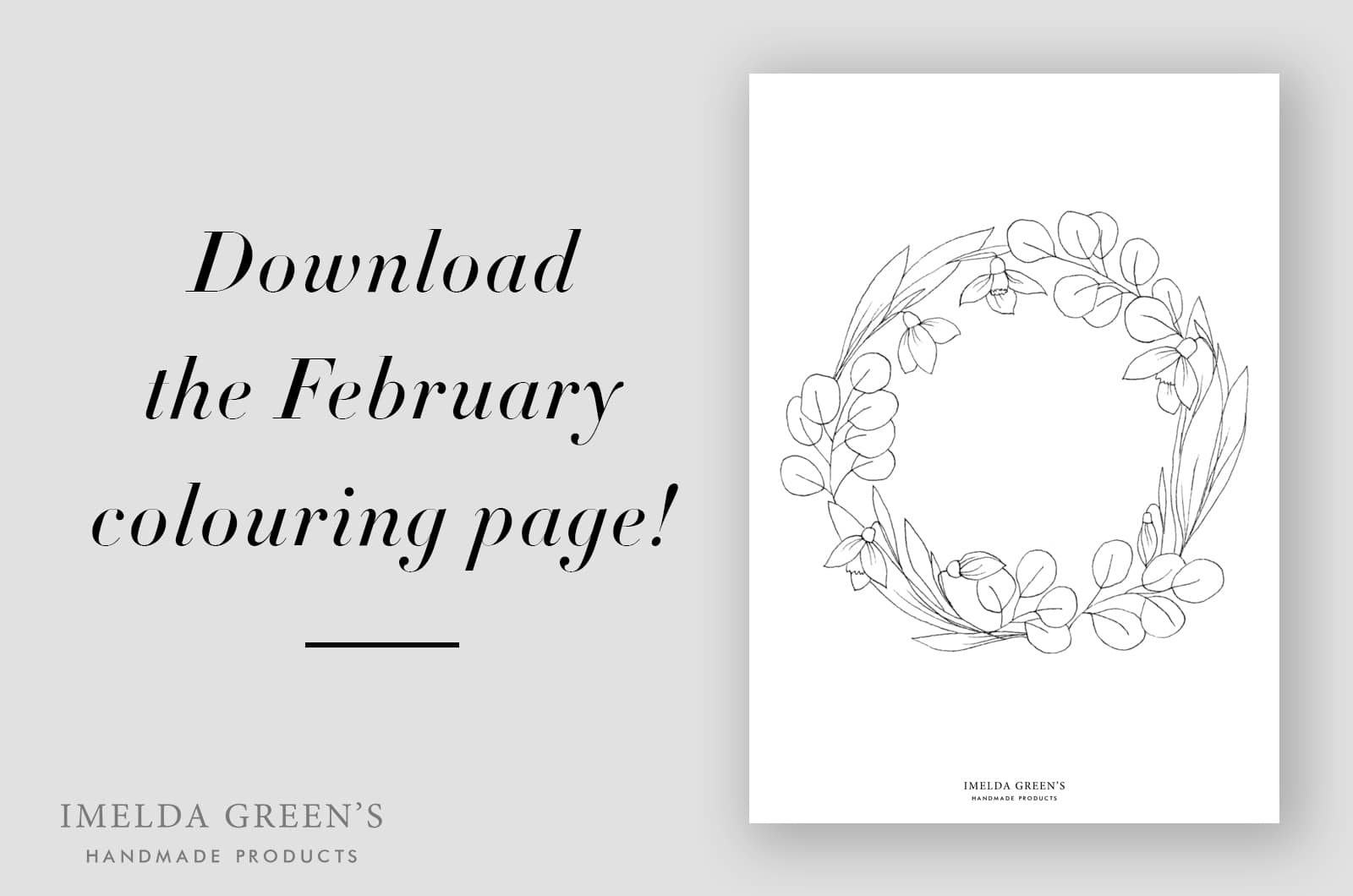 Downloadable colouring page - January floral wreath - watercolour