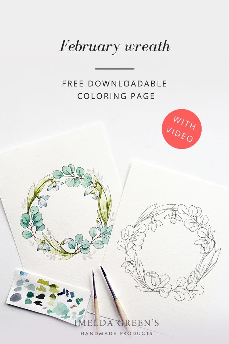 Downloadable colouring page - January floral wreath - watercolour tutorial | February