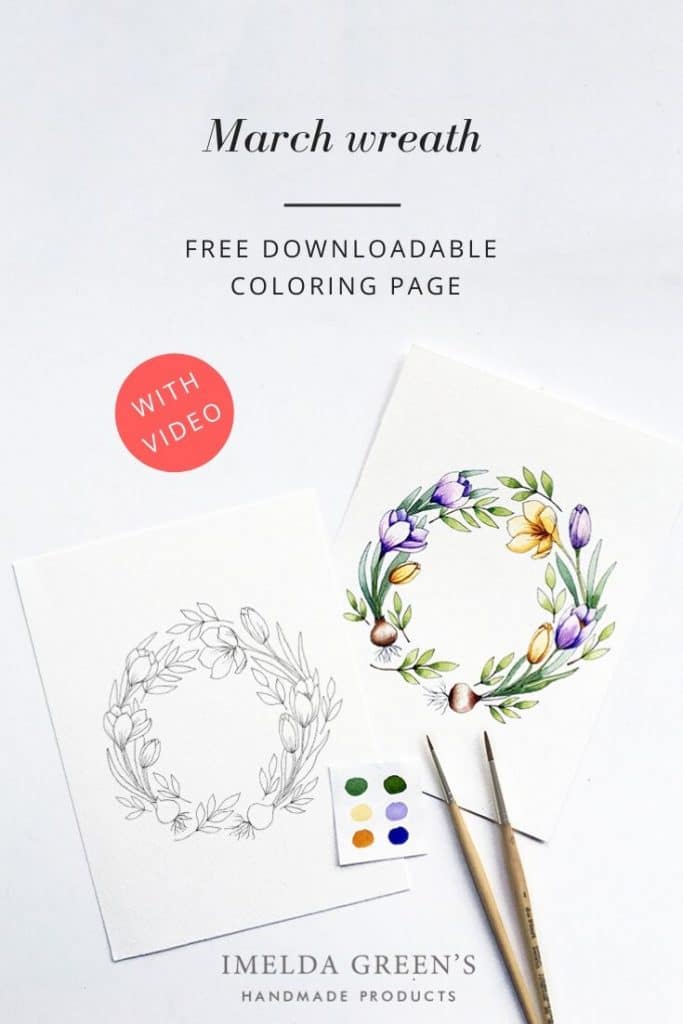 Downloadable colouring page - January floral wreath - watercolour tutorial | March