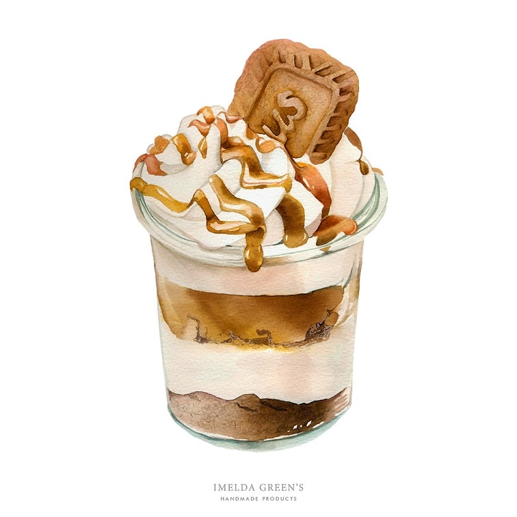 food illustration - caramel cream dessert in jam jar