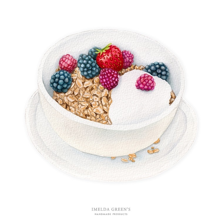 food illustration - oat flakes breakfast with berries