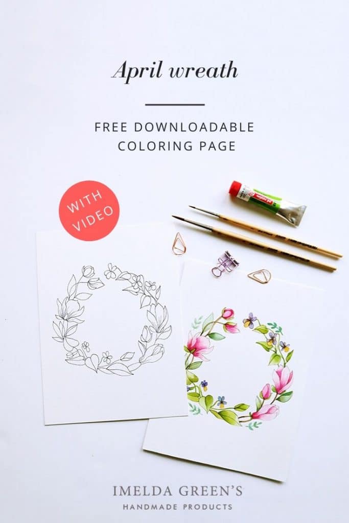 Downloadable colouring page | April floral wreath - watercolour tutorial