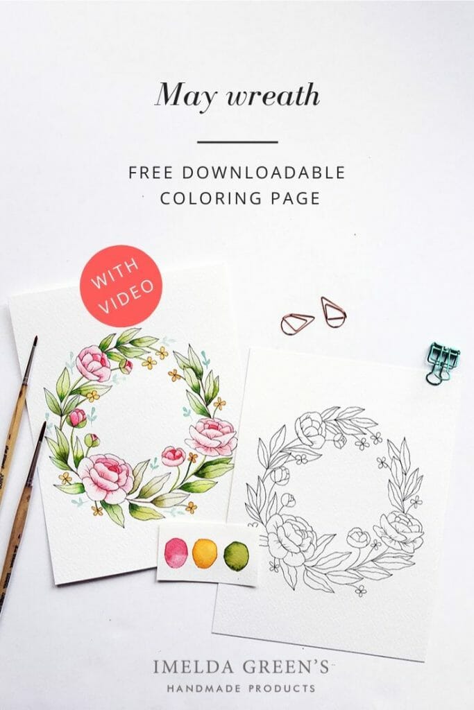 Downloadable colouring page | May floral wreath - watercolour tutorial