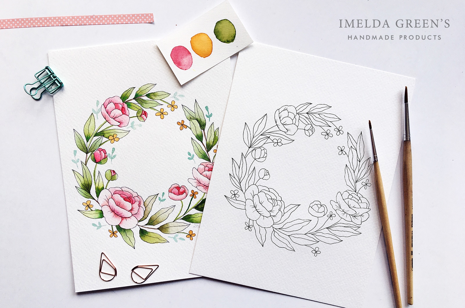 Downloadable colouring page | May floral wreath - watercolour tutorial