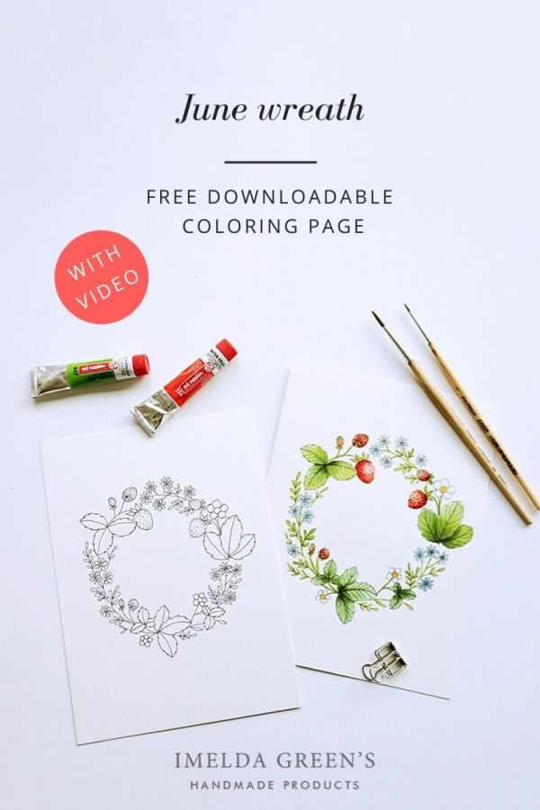 June floral wreath - downloadable colouring page #6 - IMELDA GREEN'S