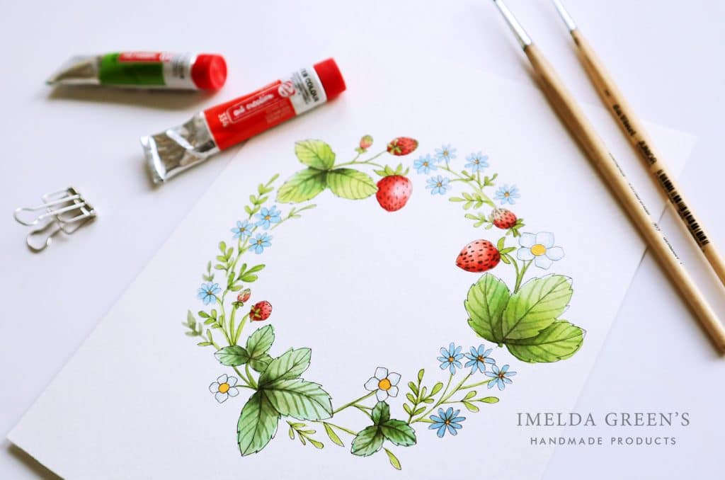 Downloadable colouring page | June floral wreath - watercolour tutorial