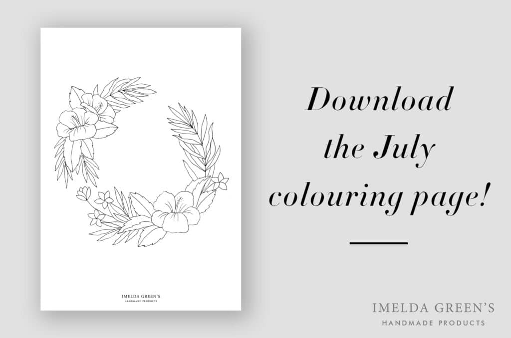 Downloadable colouring page | July floral wreath - watercolour tutorial