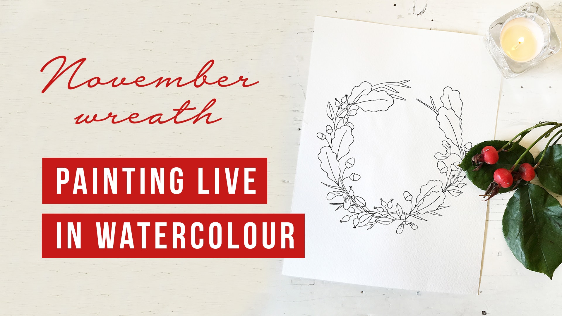 Downloadable colouring page | November floral wreath - watercolour tutorial