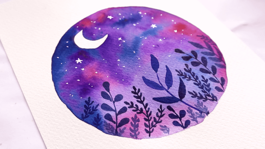 Step by step watercolor painting tutorial - the witch's garden