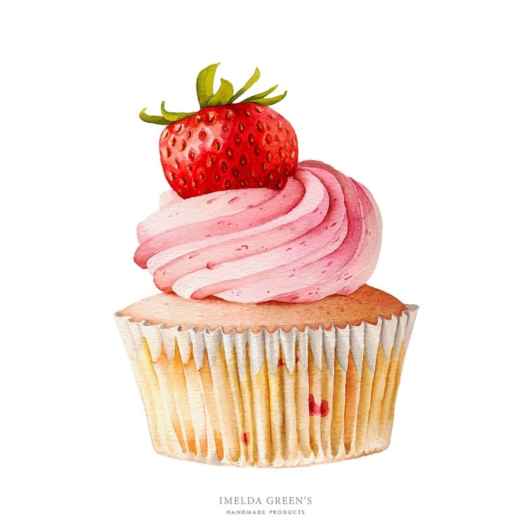 food illustration - strawberry cupcake