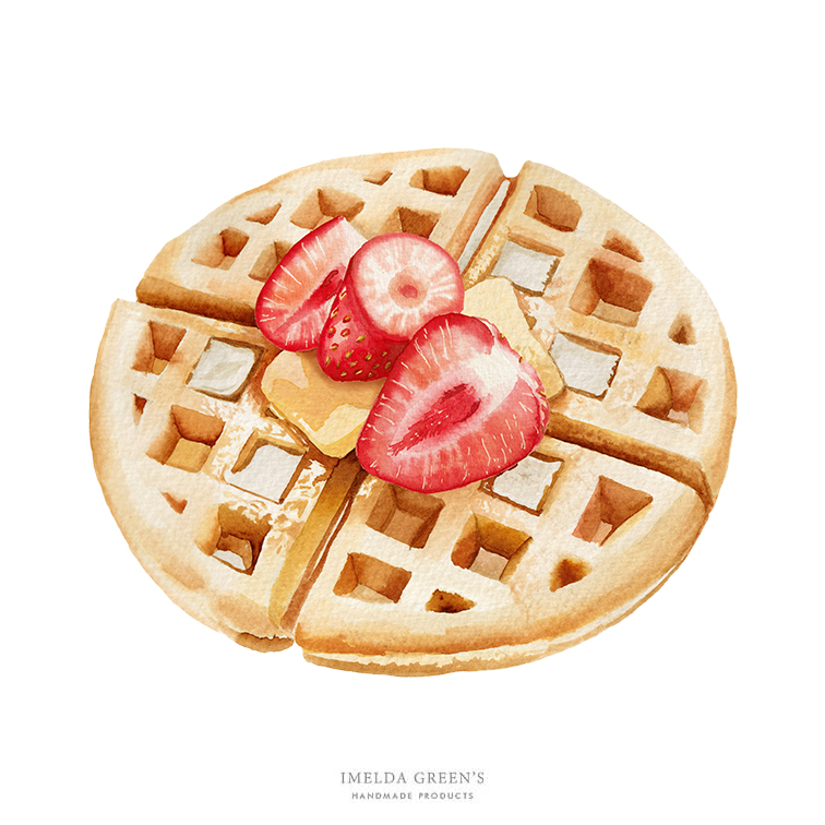 food illustration - strawberry waffles
