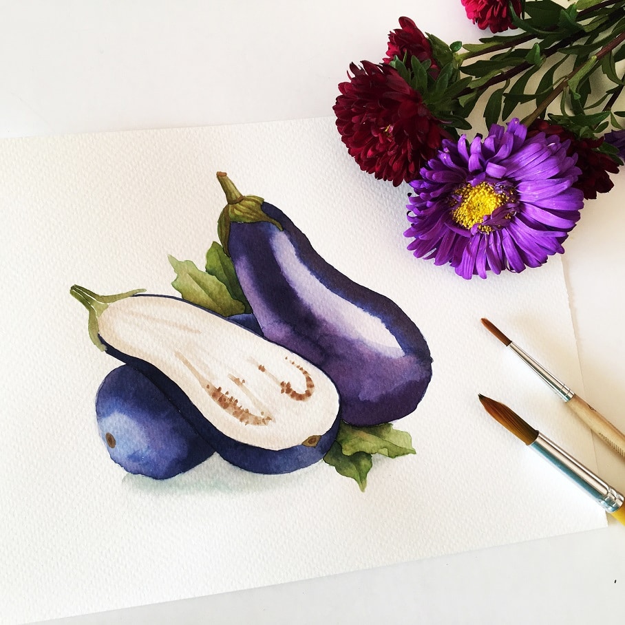 Watercolor Veggies - aubergine